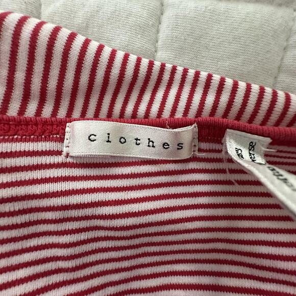 clothes Shirt Womens Medium Red White Striped Button Front V-Neck Retro Preppy - Picture 7 of 12